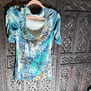 Elegant Blue and Green Women's Top